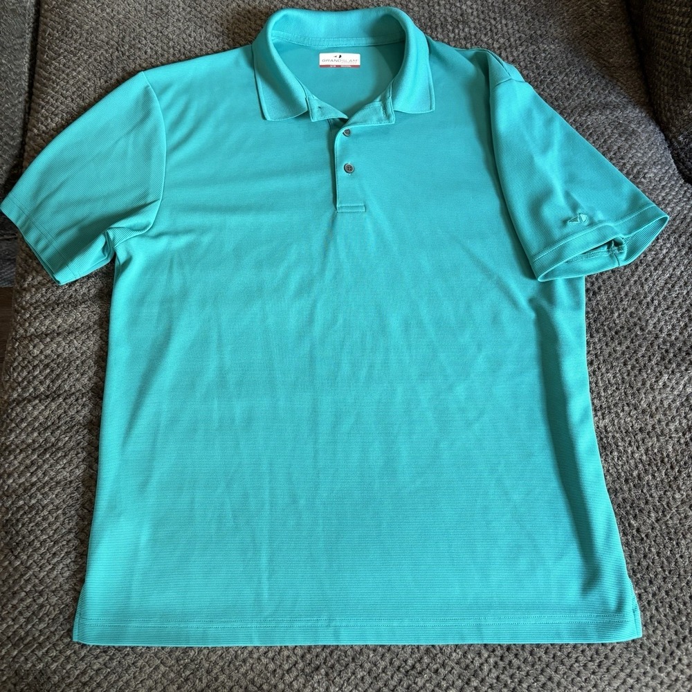 Grand Slam Performance Mens Polo Shirt Teal Aqua Blue Textured Golf Top Large‎